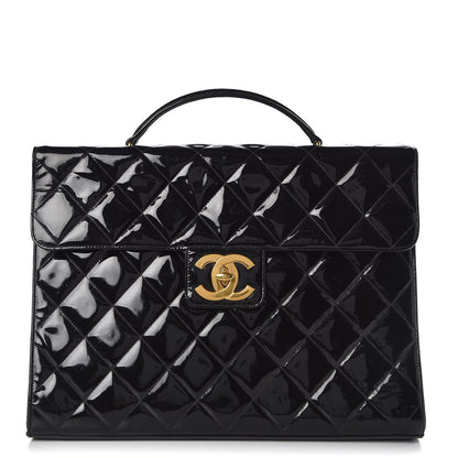 Chanel Patent Quilted Briefcase Laptop Bag Black 1 of 16