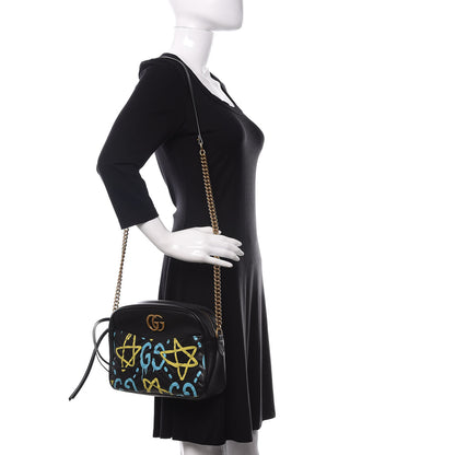 Gucci Calfskin Matelasse GucciGhost Medium GG Marmont Chain Shoulder Bag Black New Acquamarine 2 of 13
