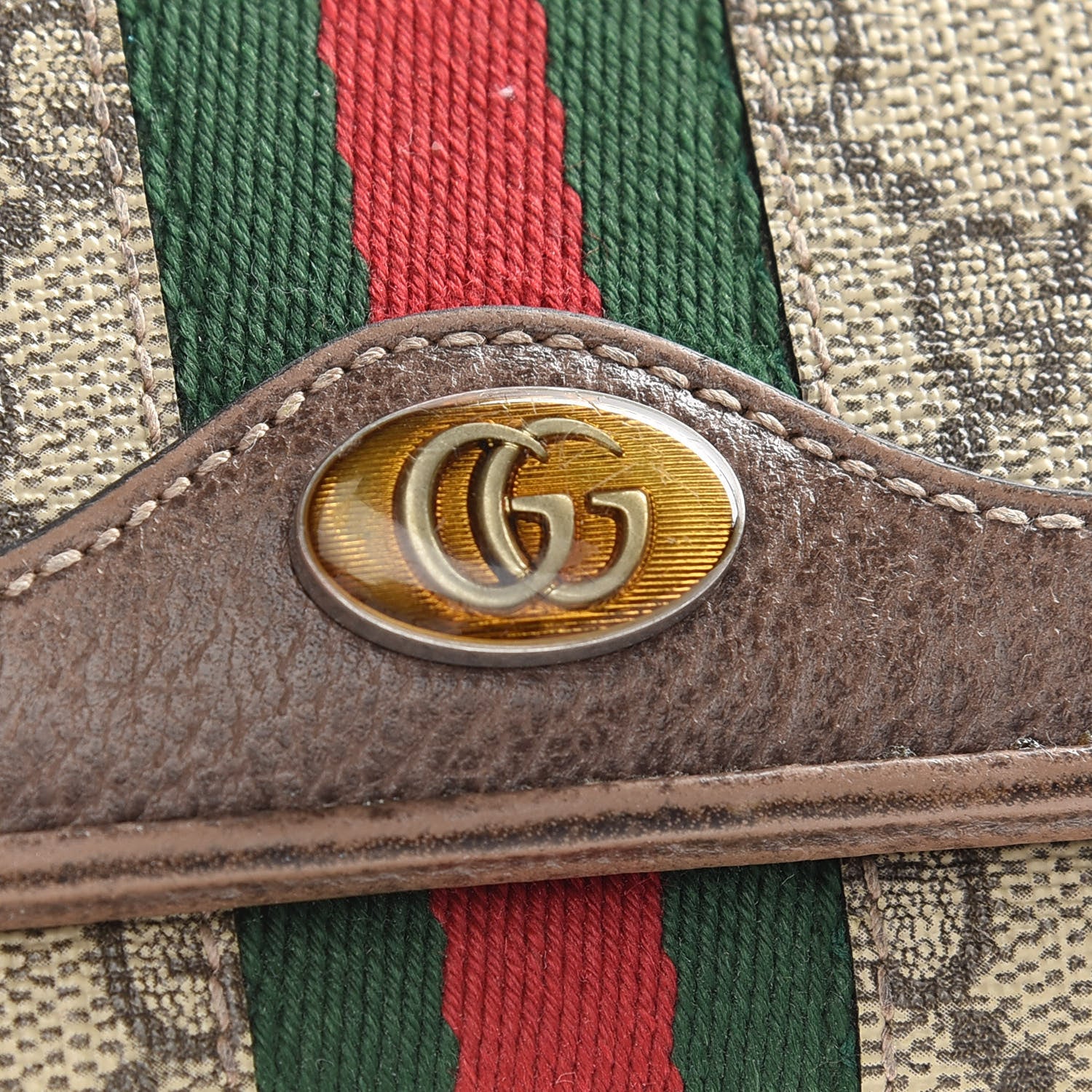 Gucci GG Supreme Monogram Web Ophidia Wallet On Chain Brown 10 of 14