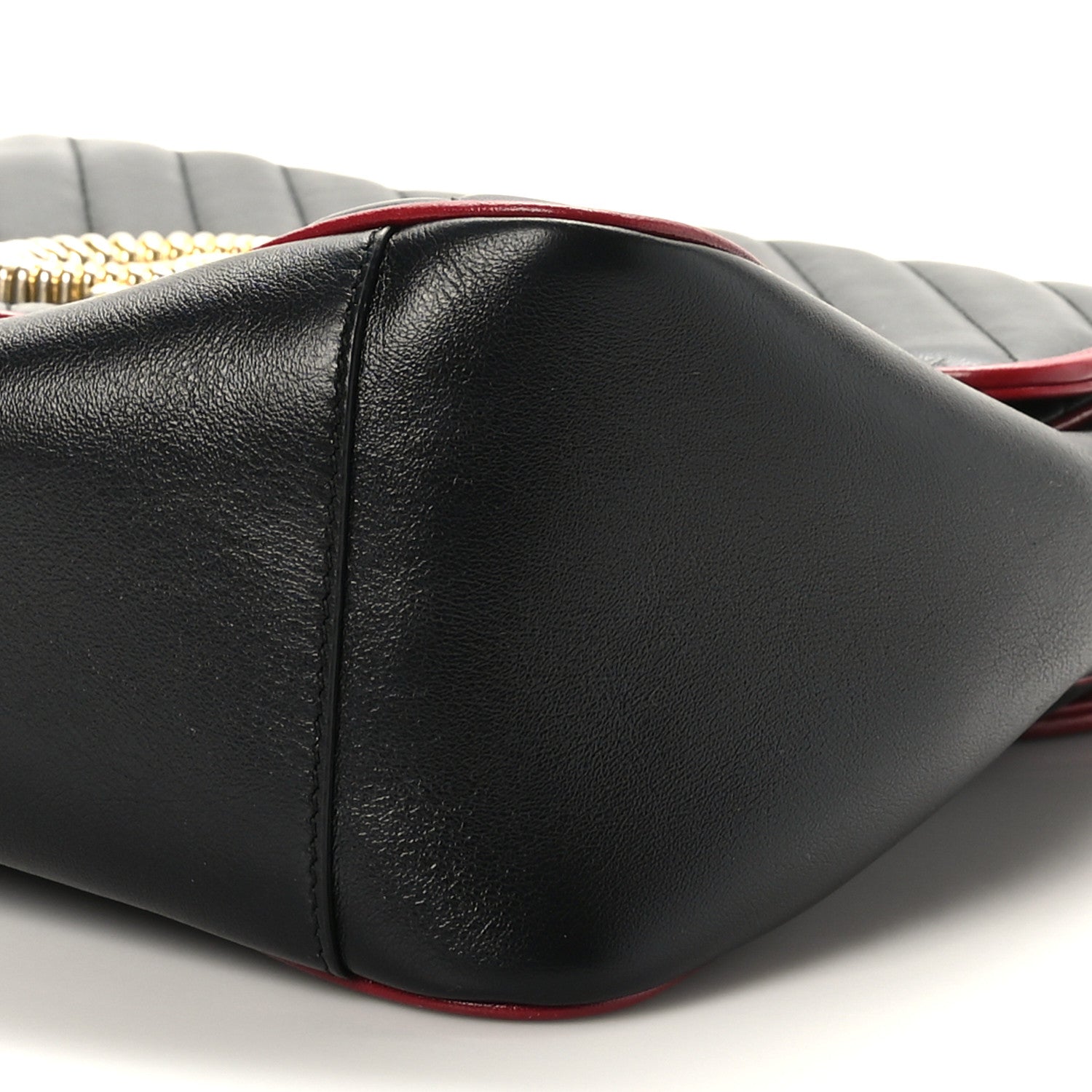 Gucci Vintage Effect Calfskin Matelasse Diagonal Medium Torchon GG Marmont Top Handle Shoulder Bag Black Romantic Cherry 17 of 17