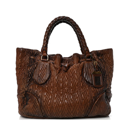 Prada Nappa Chevron Braided Drawstring Bag Brown 1 of 9