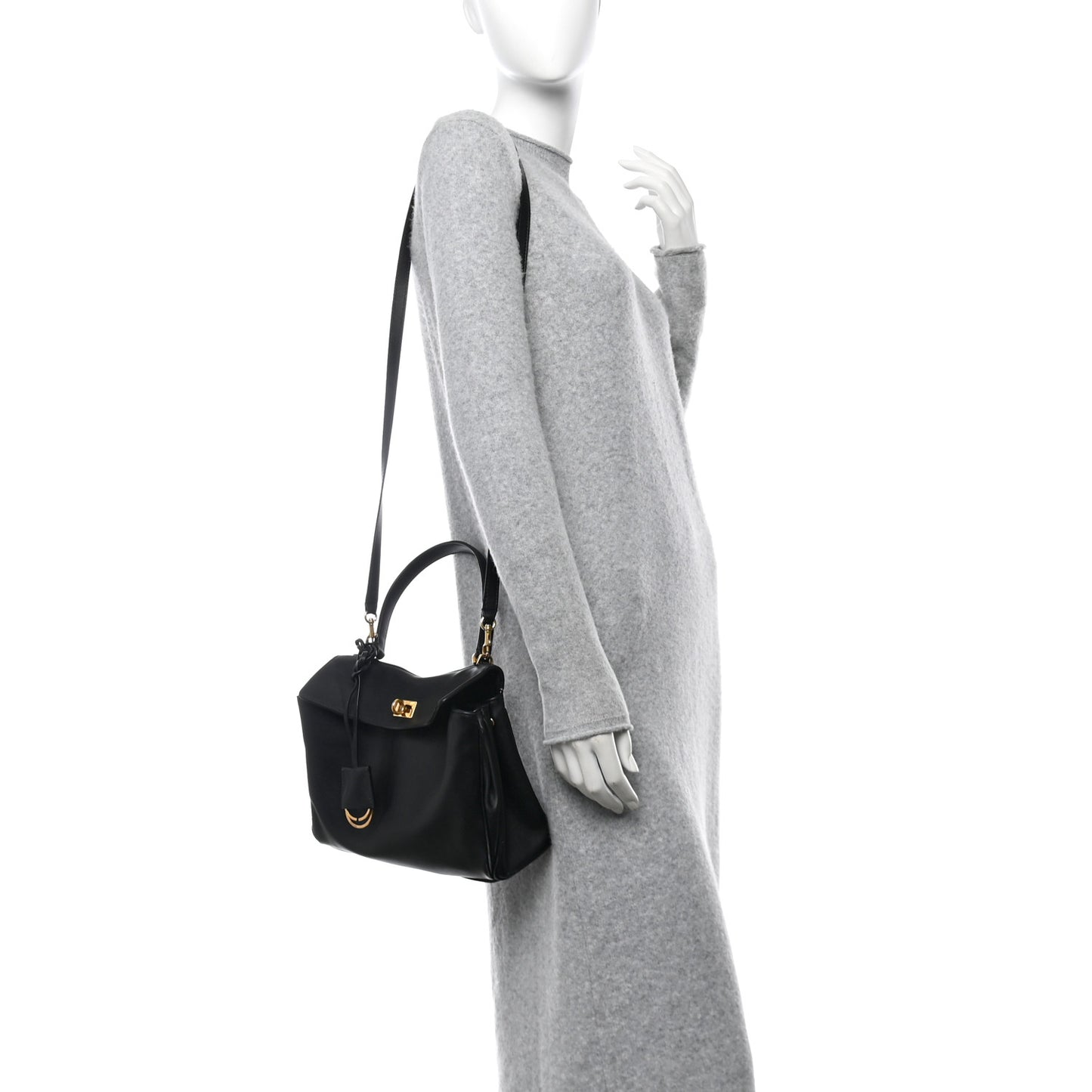 Natural Smooth Calfskin Small Rodeo Top Handle Handbag Black