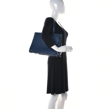 Chanel Calfskin Quilted Boy Shopping Tote Navy Blue 2 of 11