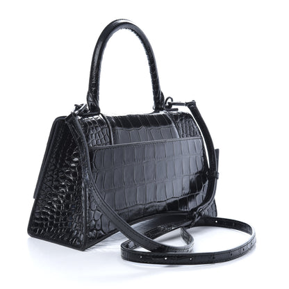Balenciaga Shiny Calfskin Monochrome Crocodile Embossed Small Hourglass Top Handle Bag Black 3 of 9