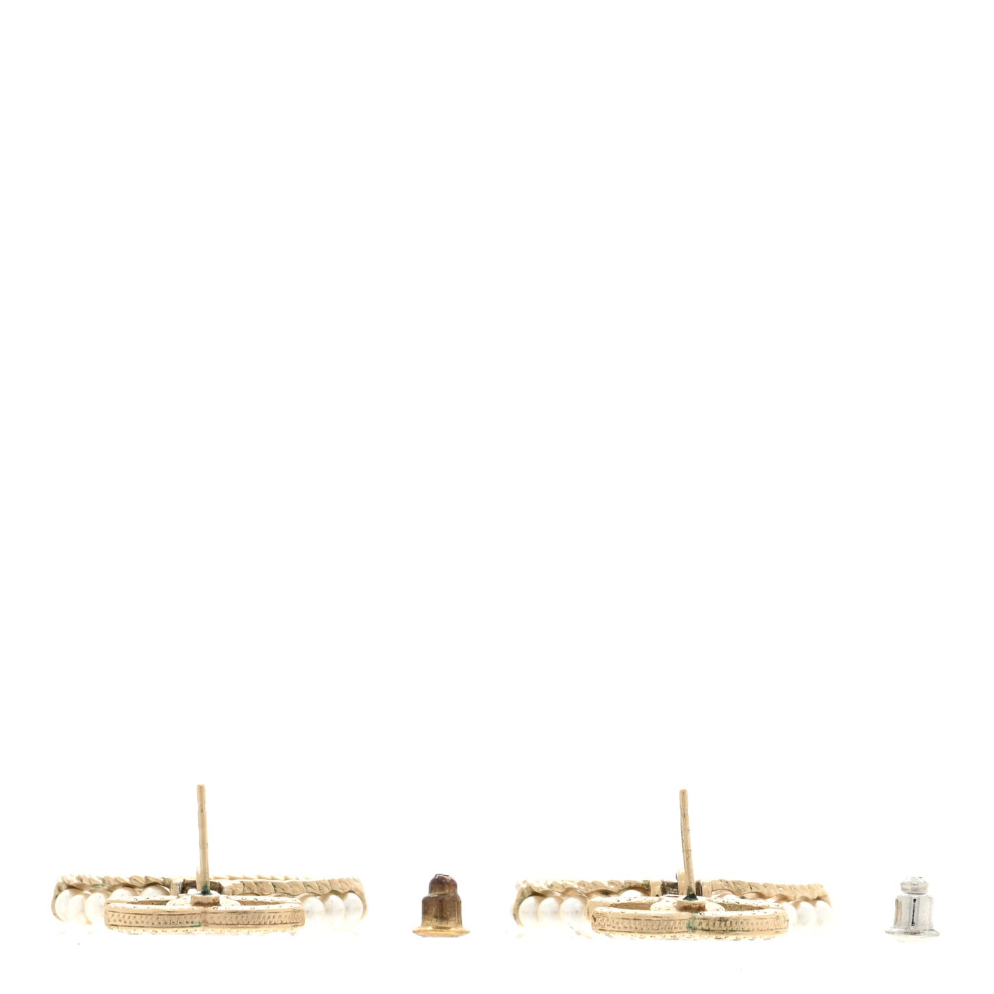 Crystal Pearl Chanel Charms CC Drop Earrings Gold