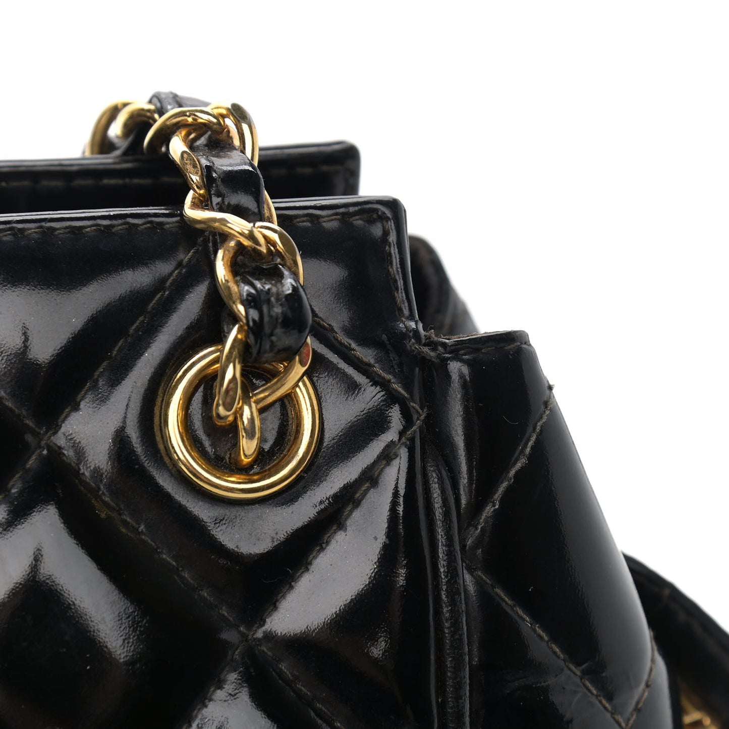 Patent Quilted CC Shoulder Bag Black