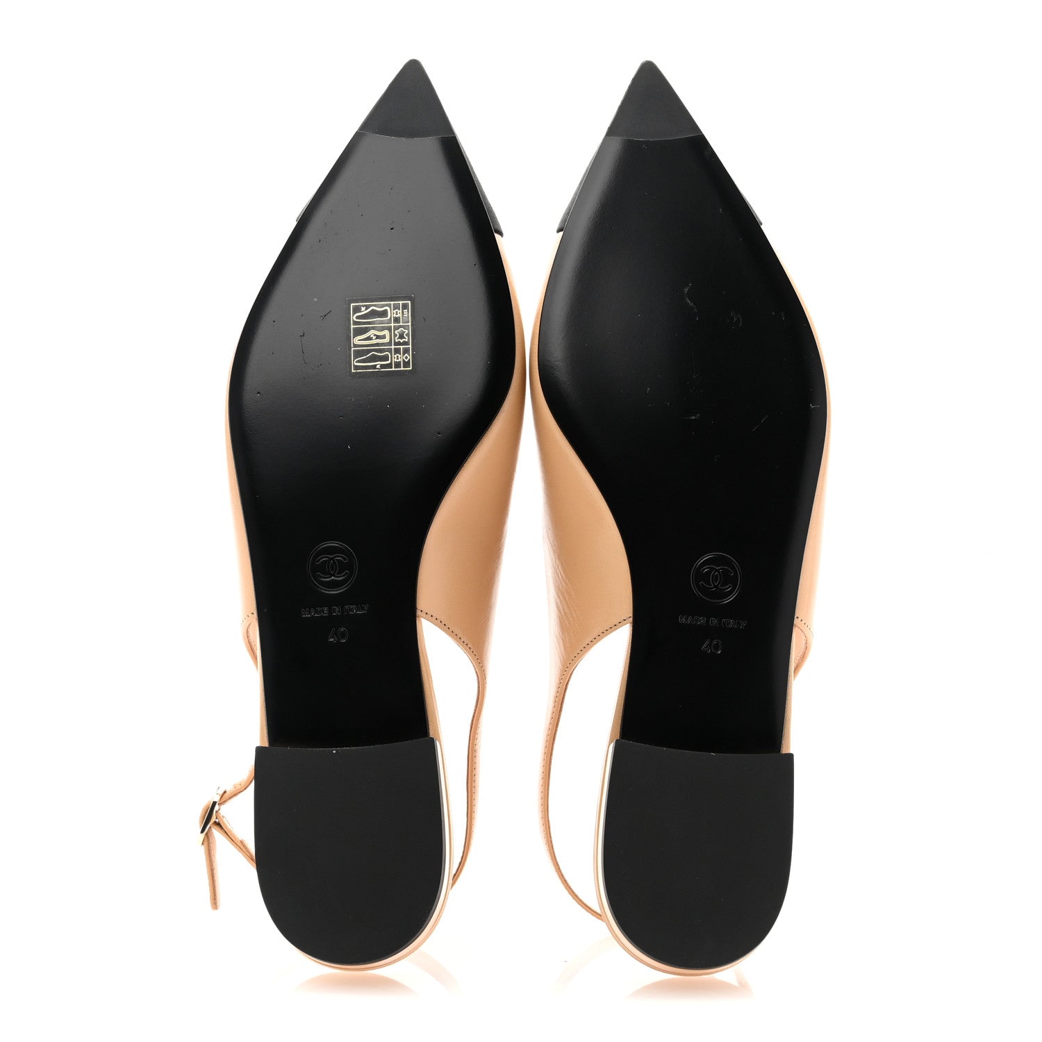 Chanel Goatskin Grosgrain Pointed Toe CC Slingback Flats 40 Beige Black 5 of 9