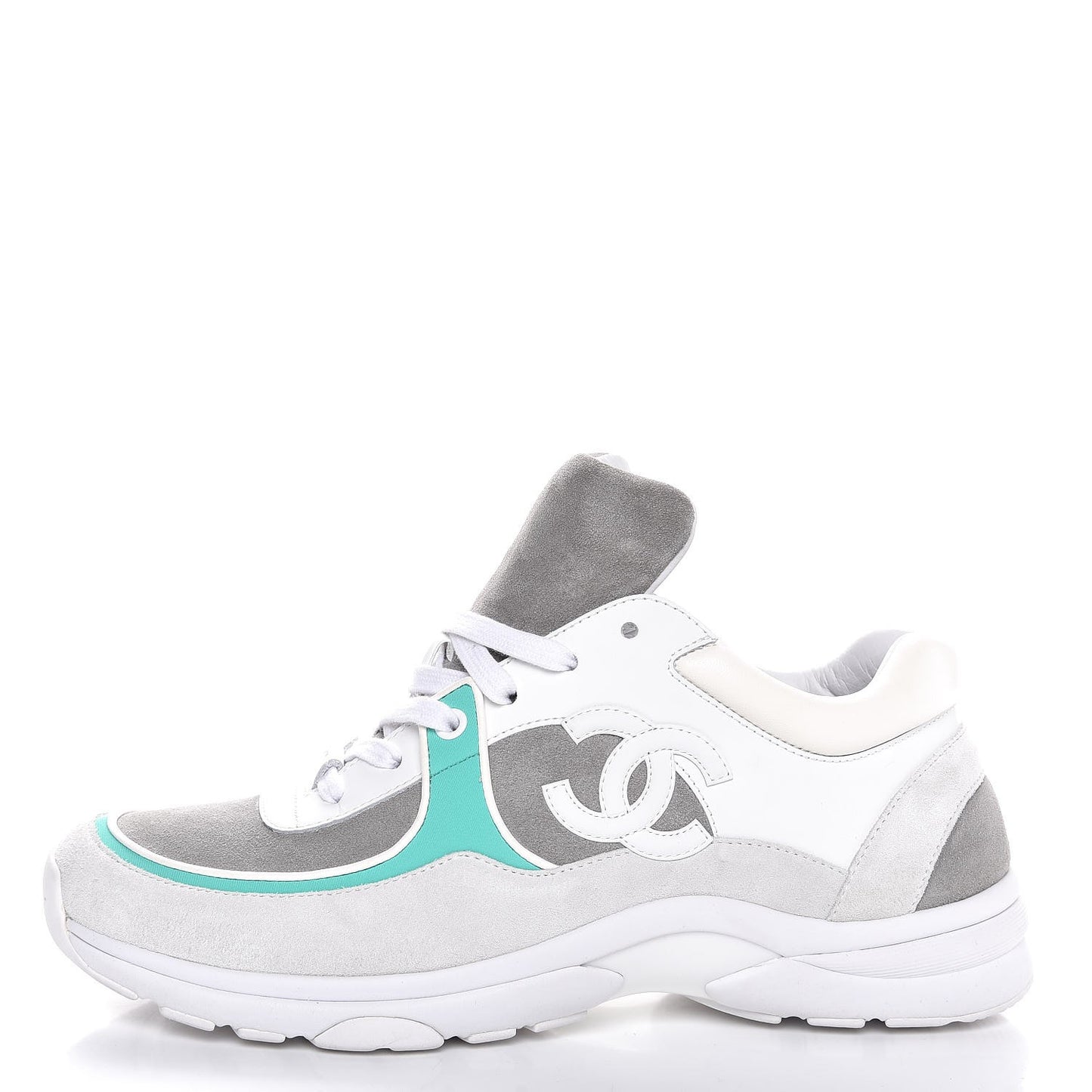 Suede Calfskin CC Sneakers 41 White Green