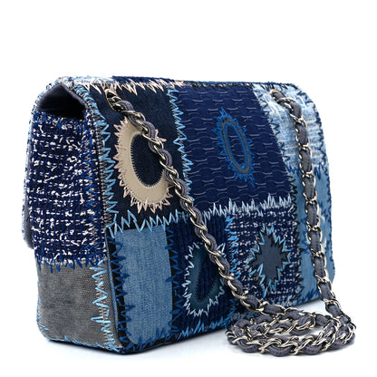 Chanel Denim Tweed Patchwork Jumbo Single Flap Blue 3 of 12