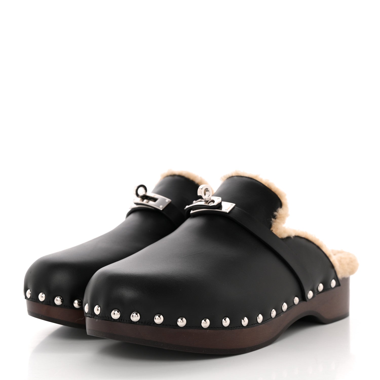 Hermes Calfskin Woolskin Carlotta Mules 38 Black 3 of 10
