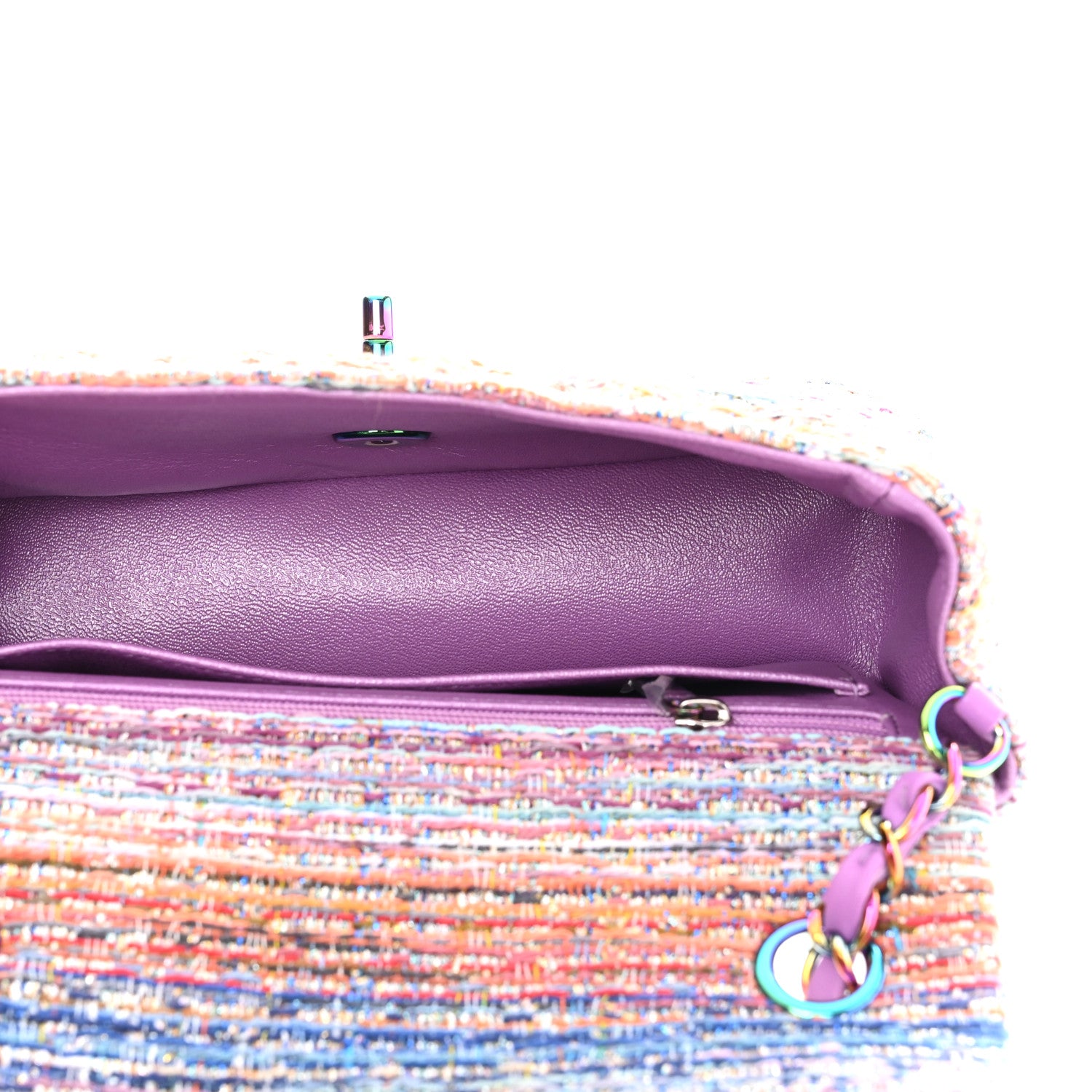 Chanel Tweed Quilted Mini Rectangular Flap Blue Pink Orange 5 of 10