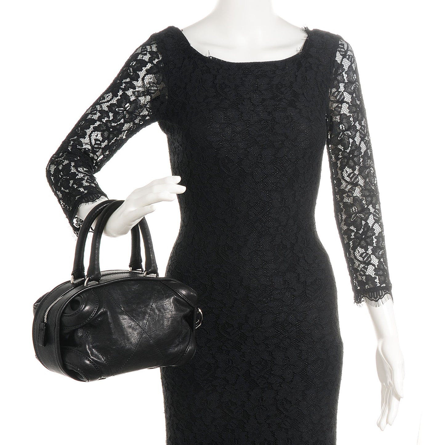 Calfskin Round Bowling Bag Black