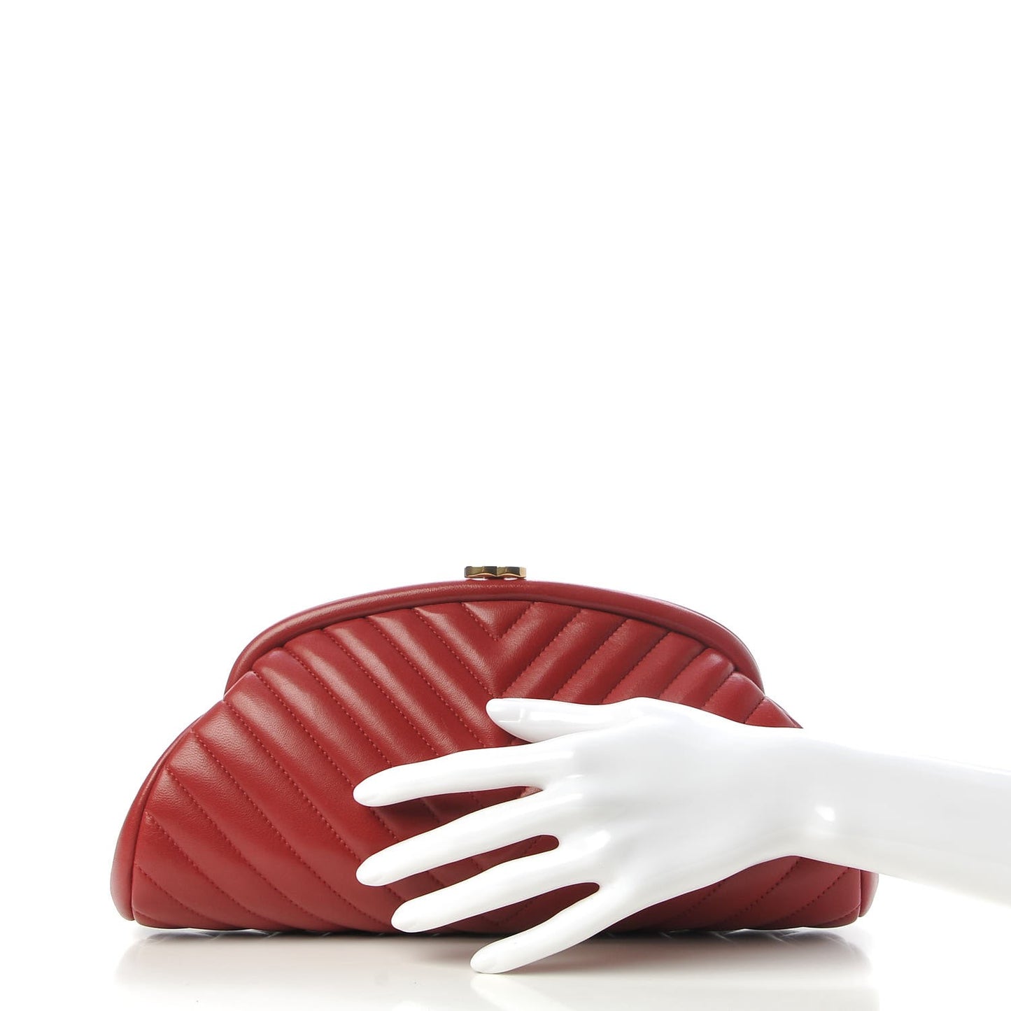 Lambskin Chevron Quilted Timeless Clutch Red