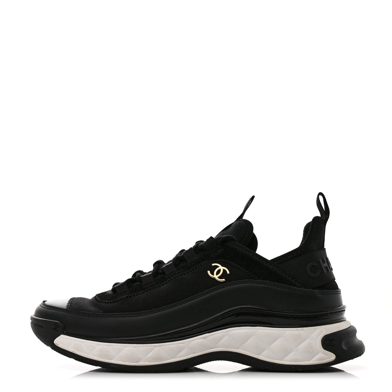 Chanel Velvet Calfskin Mixed Fibers CC Sneakers 39.5 Black 1 of 9
