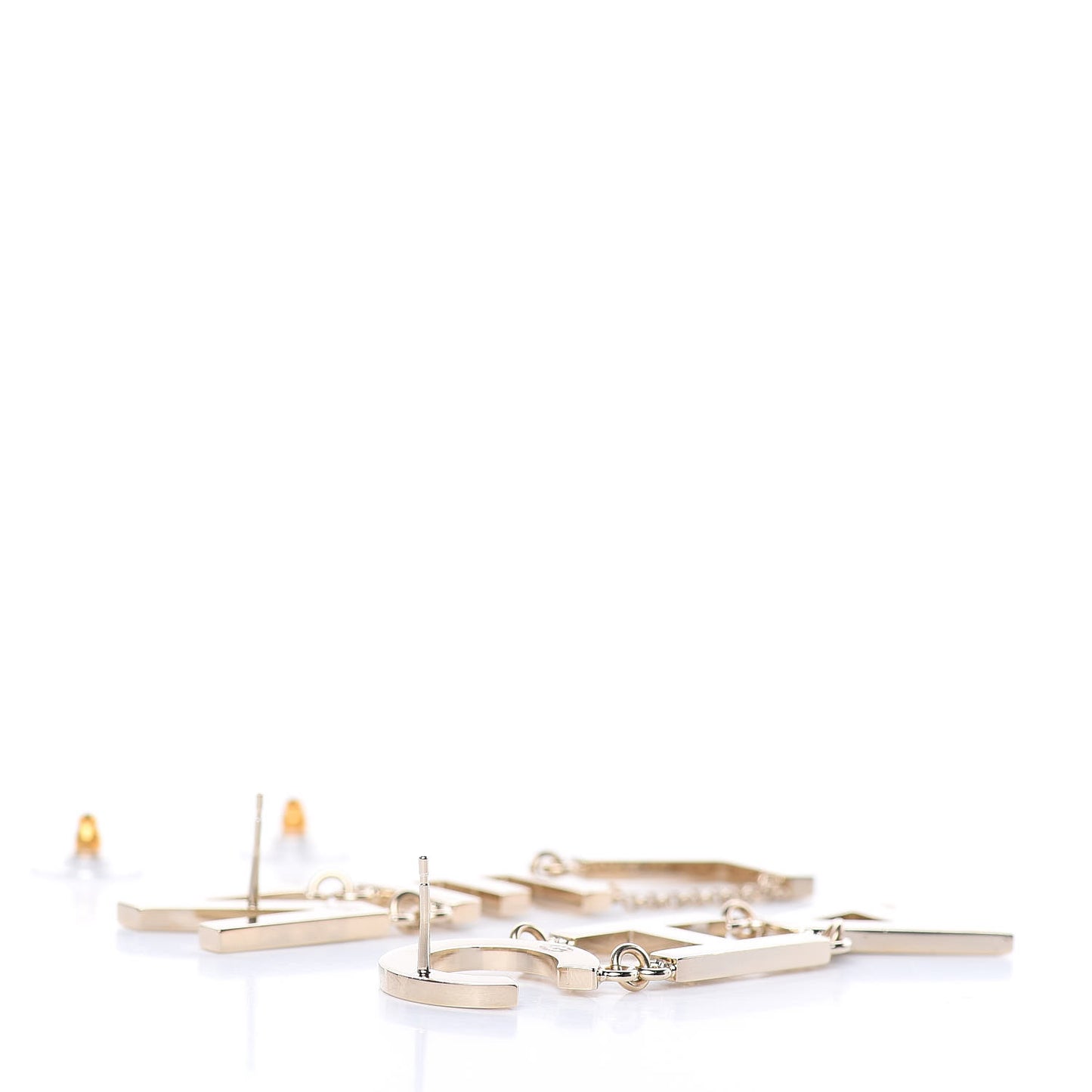 Metal Cha-Nel Logo Drop Earrings Gold