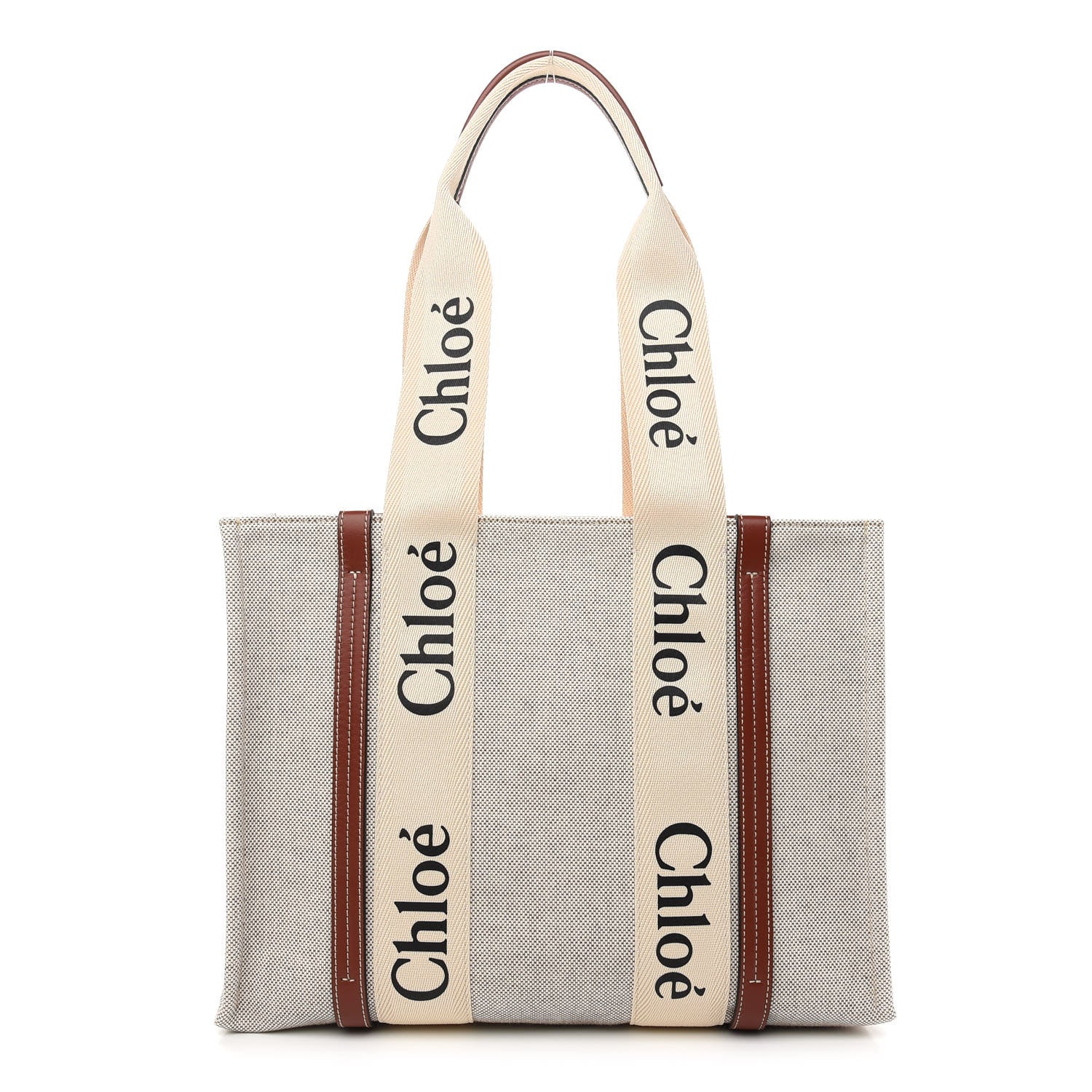 Chloe Cotton Calfskin Medium Woody Ribbon Tote White Brown 1 of 9