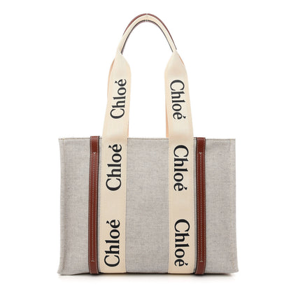 Chloe Cotton Calfskin Medium Woody Ribbon Tote White Brown 1 of 9