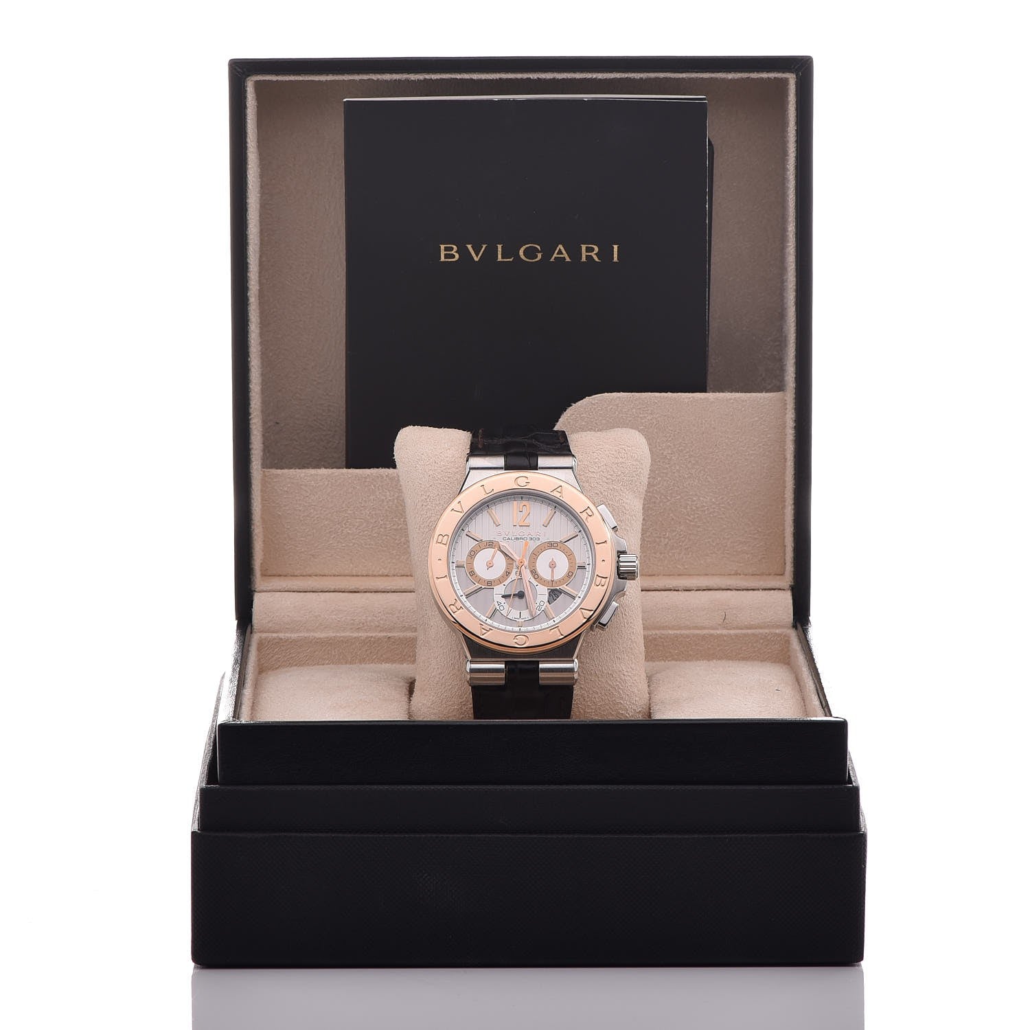 Bulgari Stainless Steel 18K Rose Gold Alligator 42mm Diagono Calibre 303 Chronograph Automatic Watch 11 of 11