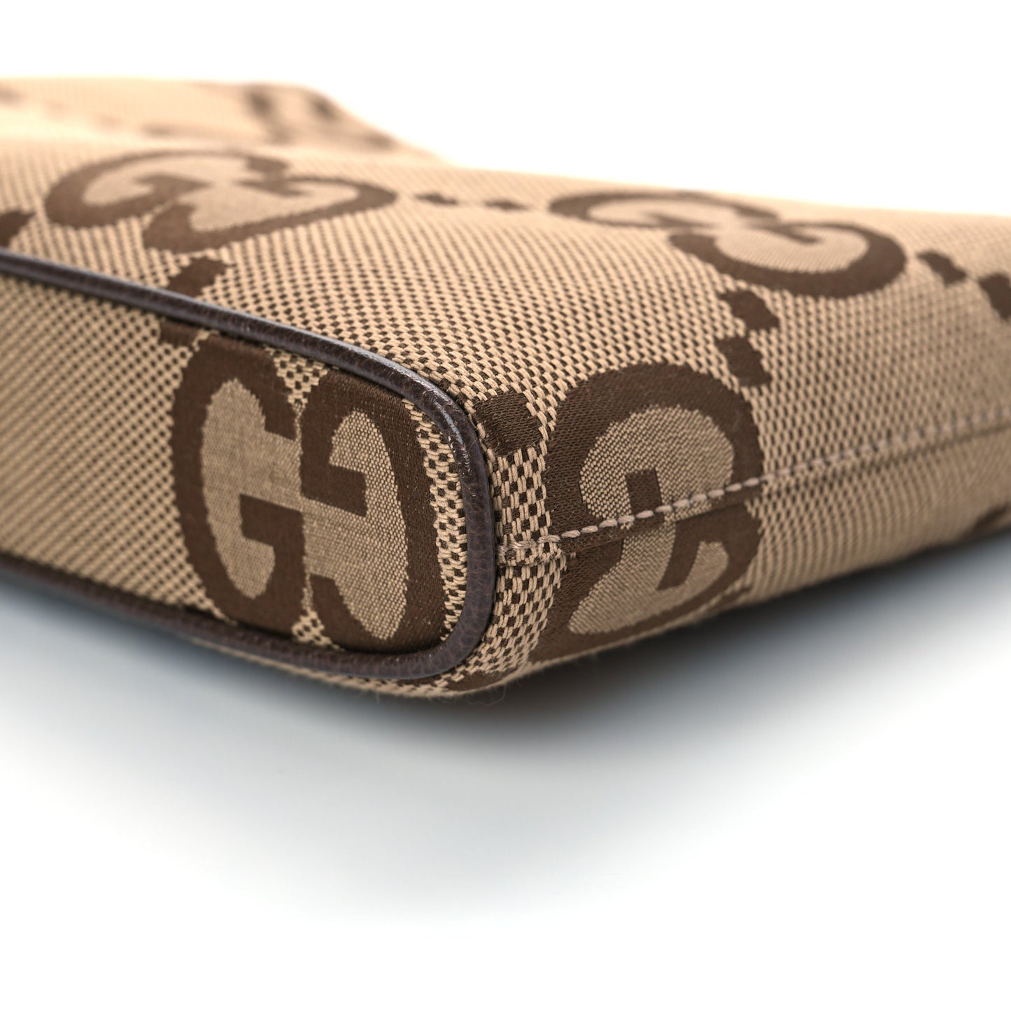 Monogram Jumbo GG Textured Dollar Calfskin Web Wristlet Messenger Bag Camel Ebony New Acero