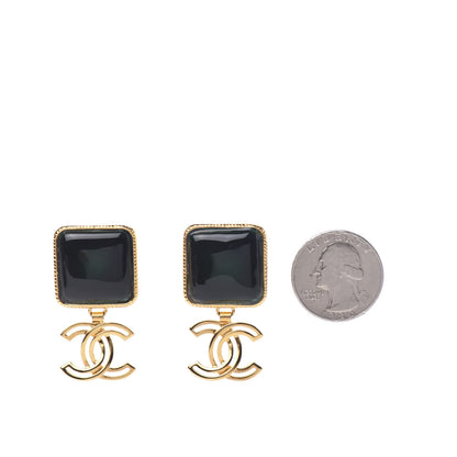 Chanel Resin Metal Obazine CC Drop Earrings Dark Green Gold 2 of 5