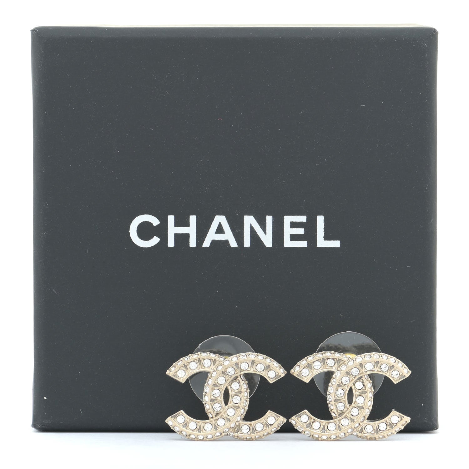 Chanel Crystal Timeless CC Earrings Light Gold 5 of 5