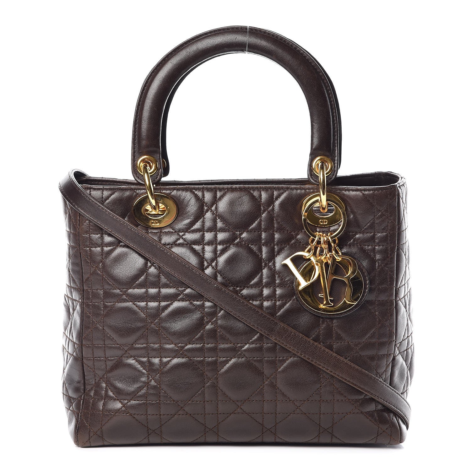 Christian Dior Lambskin Cannage Medium Lady Dior Dark Brown 1 of 8