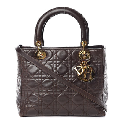 Christian Dior Lambskin Cannage Medium Lady Dior Dark Brown 1 of 8