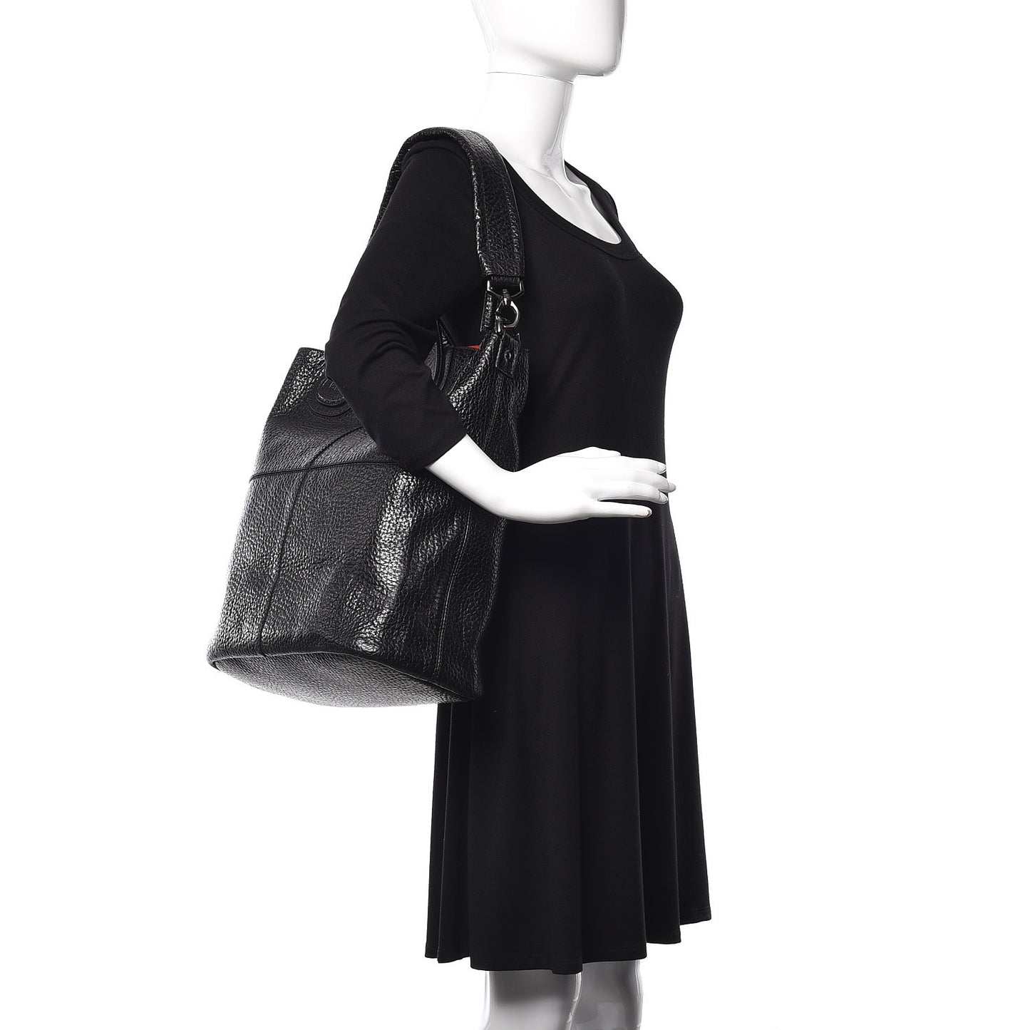 Glazed Pebbled Calfskin North South Nightingale Black