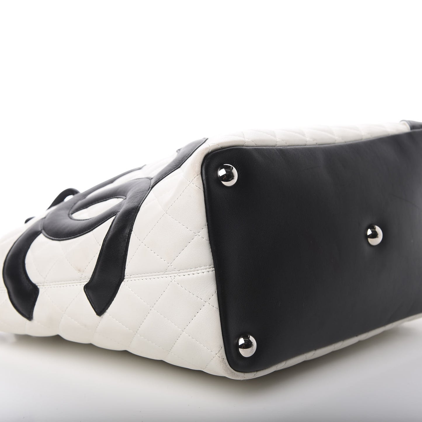 Calfskin Quilted Large Cambon Tote White Black