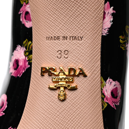 Prada Vernice Rose Print 85mm Pumps 39 Black 7 of 8