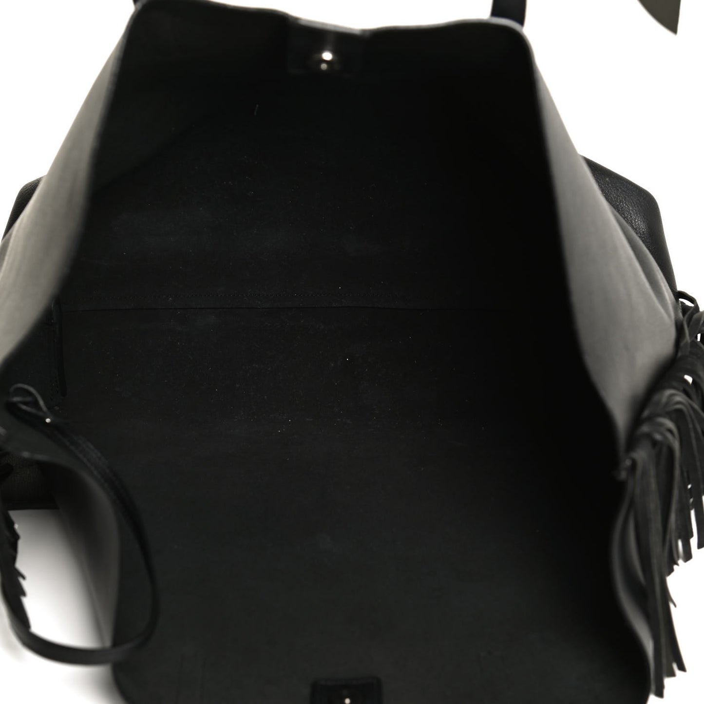 Calfskin Large Fringe Shopping Tote Black