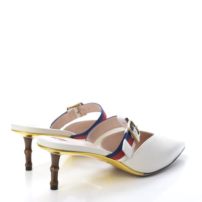 Gucci Malaga Kid Sylvie Web Bamboo Low Heel Mules 40.5 White 4 of 9