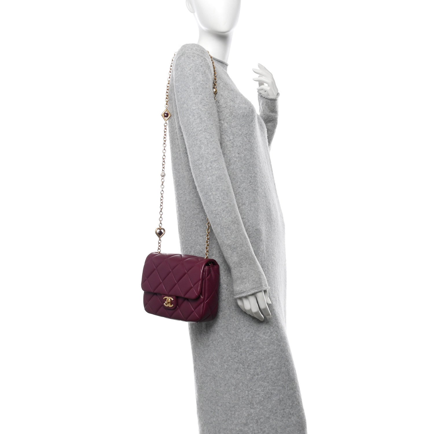 Chanel Lambskin Enamel Pearl Quilted Mini Charm Me Square Flap Dark Purple 2 of 13