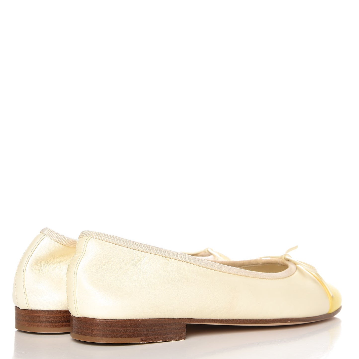 Lambskin Cap Toe Ballerina Flats 36 White Yellow