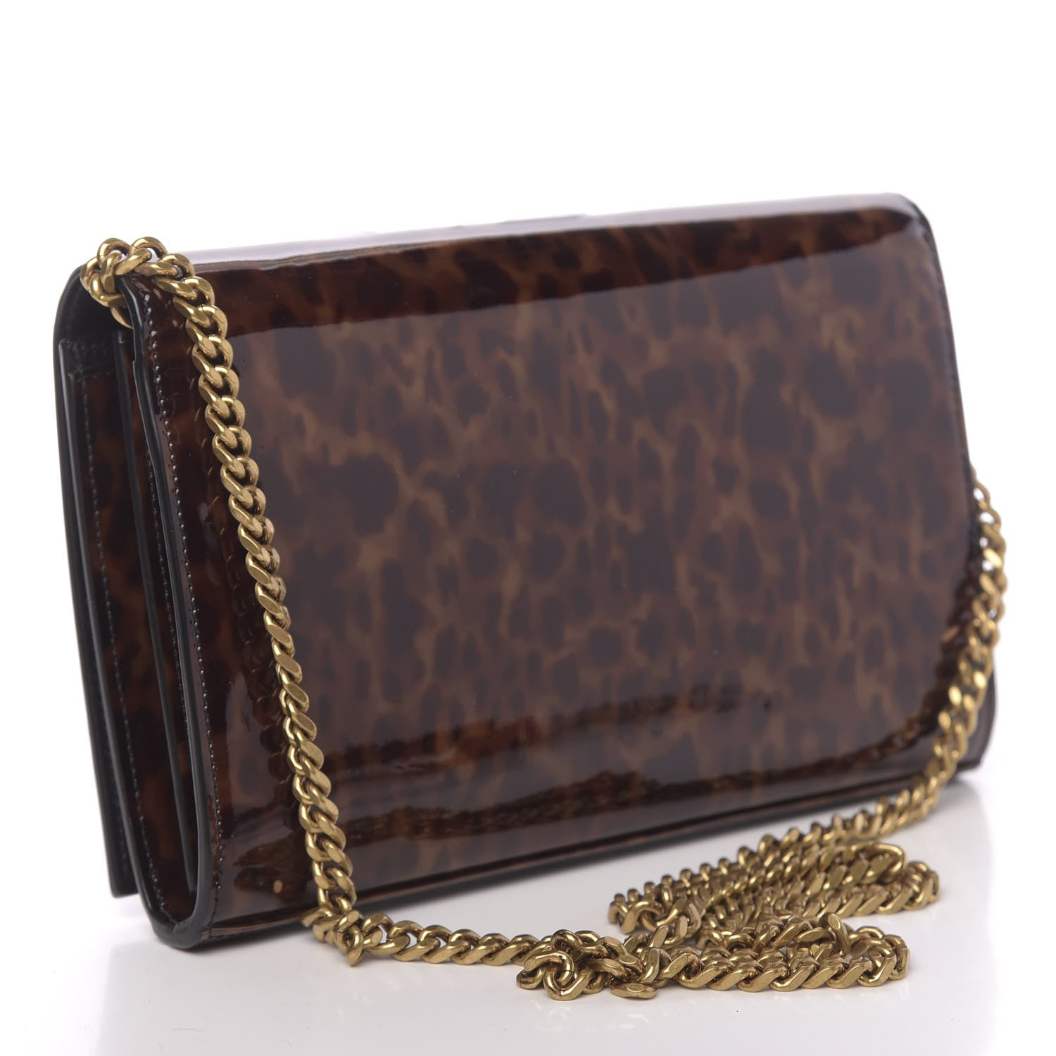 Saint Laurent Patent Monogram Chain Wallet Tortoiseshell 3 of 11