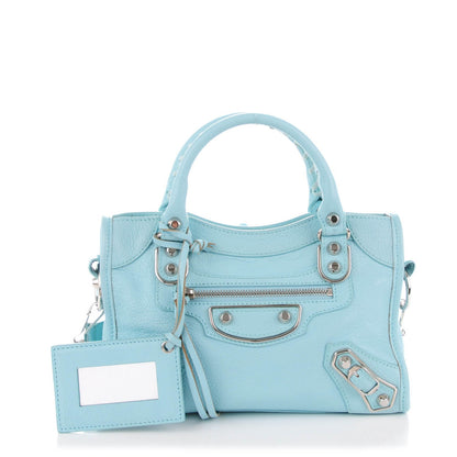 Balenciaga Chevre Silver Metallic Edge Hardware Classic Hardware Mini City Bleu Maldives 1 of 7