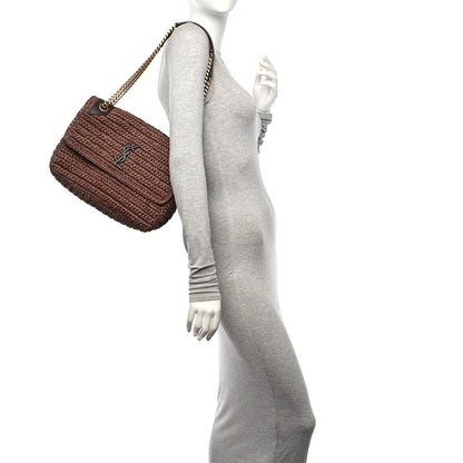 Saint Laurent Raffia Calfskin Monogram Medium Niki Chain Satchel New Nut 3 of 11