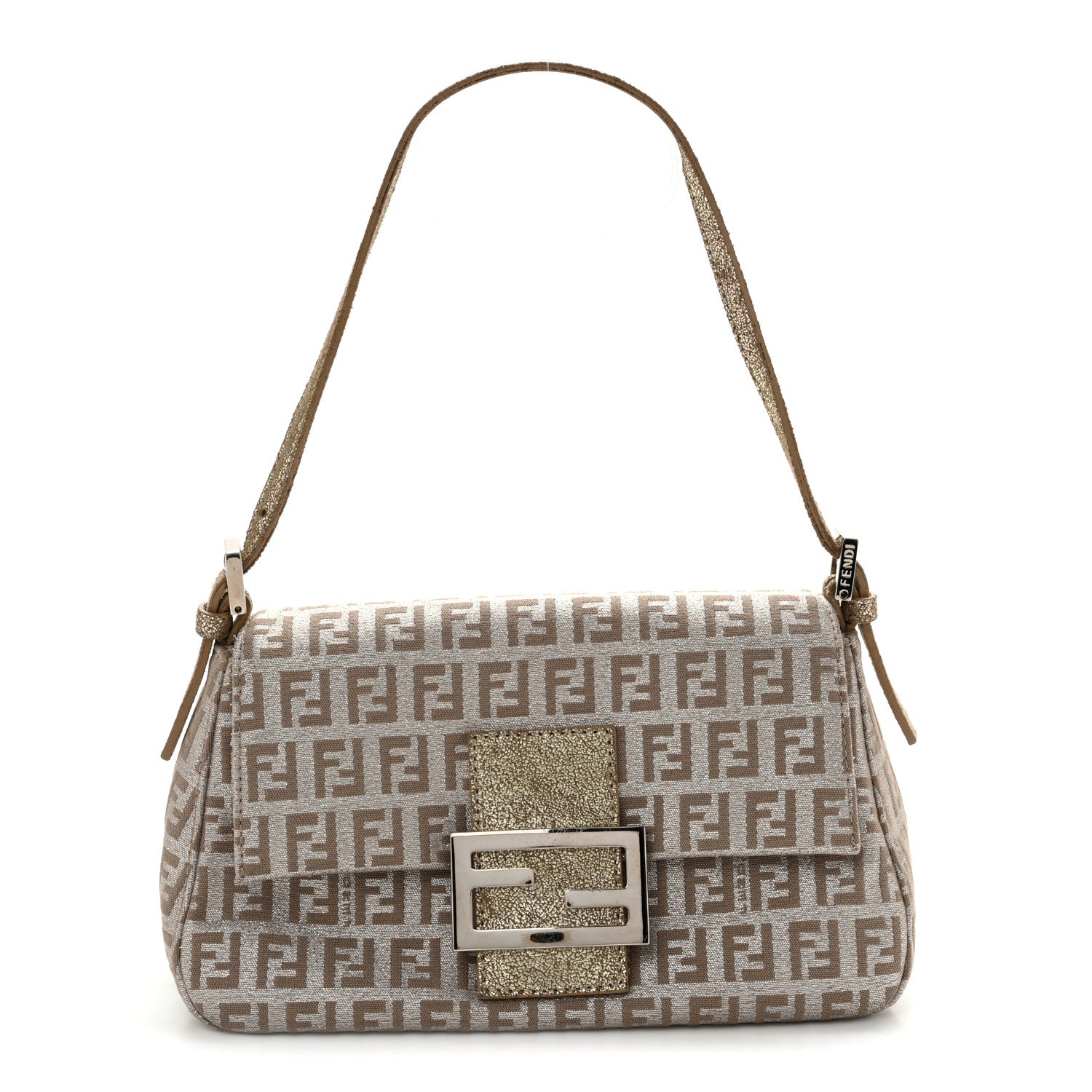 Fendi Metallic Jacquard Zucchino Suede Mini Mama Baguette Cipria Argento Grigio 1 of 13