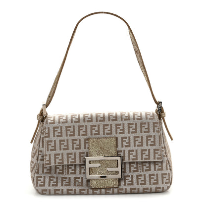 Fendi Metallic Jacquard Zucchino Suede Mini Mama Baguette Cipria Argento Grigio 1 of 13