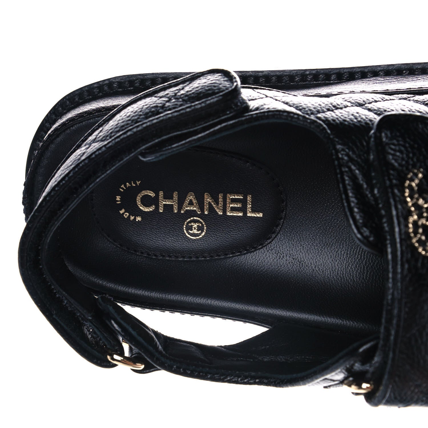 Chanel Grained Calfskin Velcro Dad Sandals 36 Black 7 of 8
