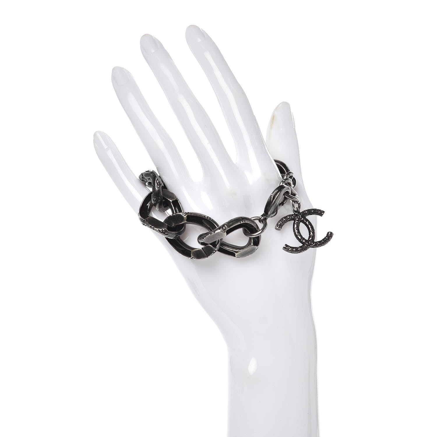 Chanel Chain Link CC Bracelet Dark Silver 2 of 4