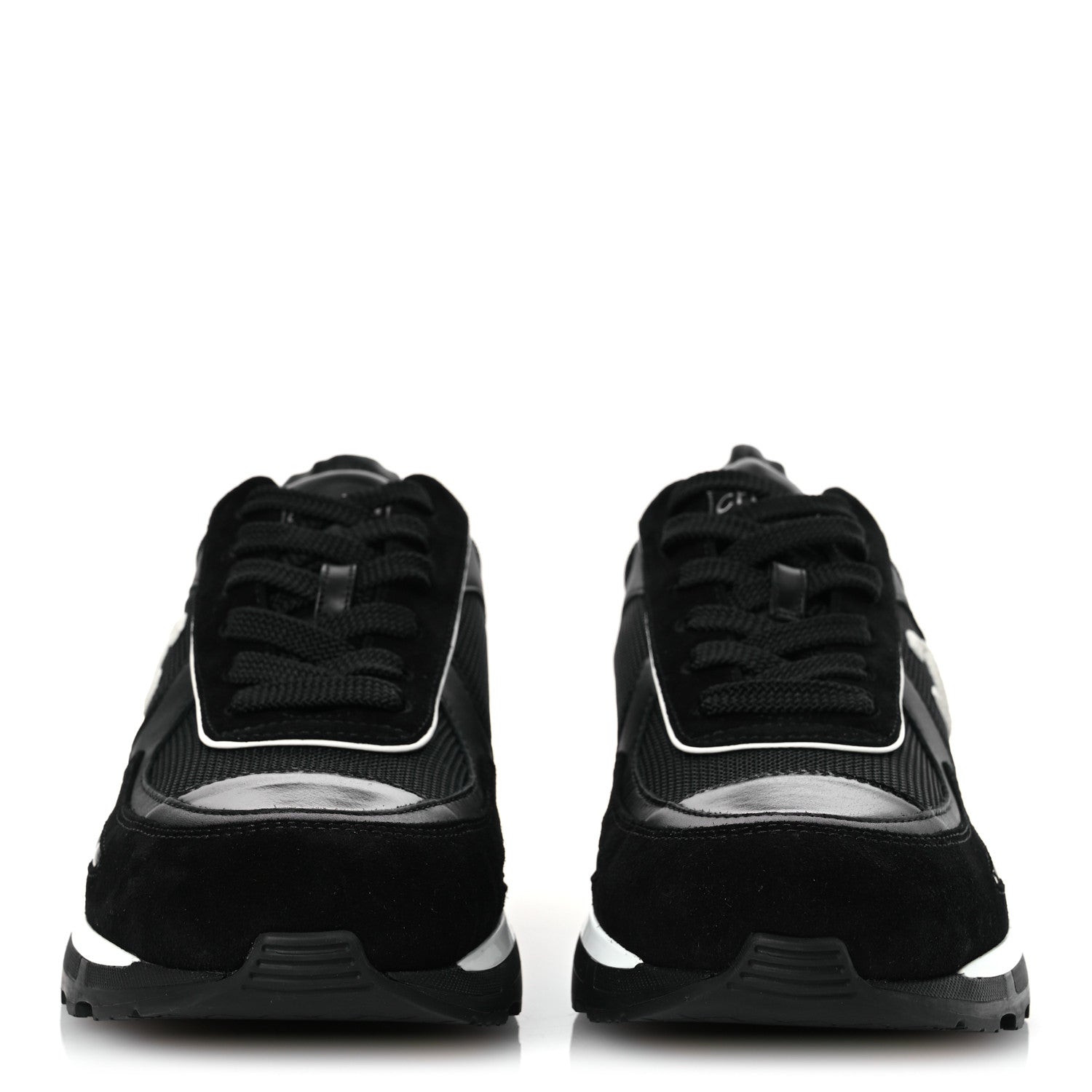 Chanel Mixed Fibers Suede Shiny Calfskin Womens CC Sneakers 40.5 Black 3 of 11