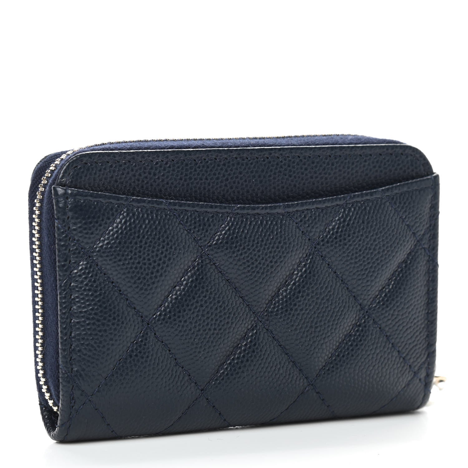 Chanel Caviar Quilted Zip Coin Purse Wallet Dark Blue 3 of 7
