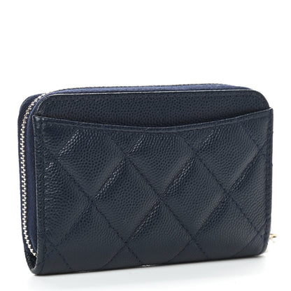 Chanel Caviar Quilted Zip Coin Purse Wallet Dark Blue 3 of 7