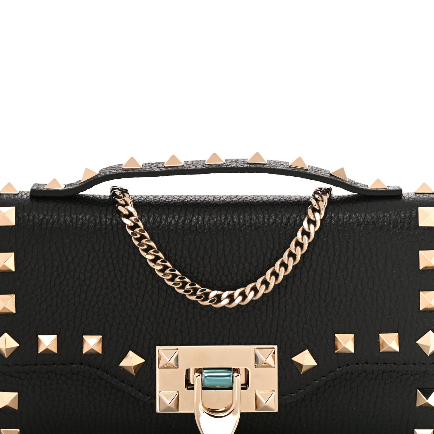 Pebbled Calfskin Rockstud Flip Lock Wallet On Chain Black