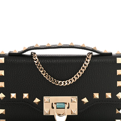 Valentino Garavani Pebbled Calfskin Rockstud Flip Lock Wallet On Chain Black 7 of 9
