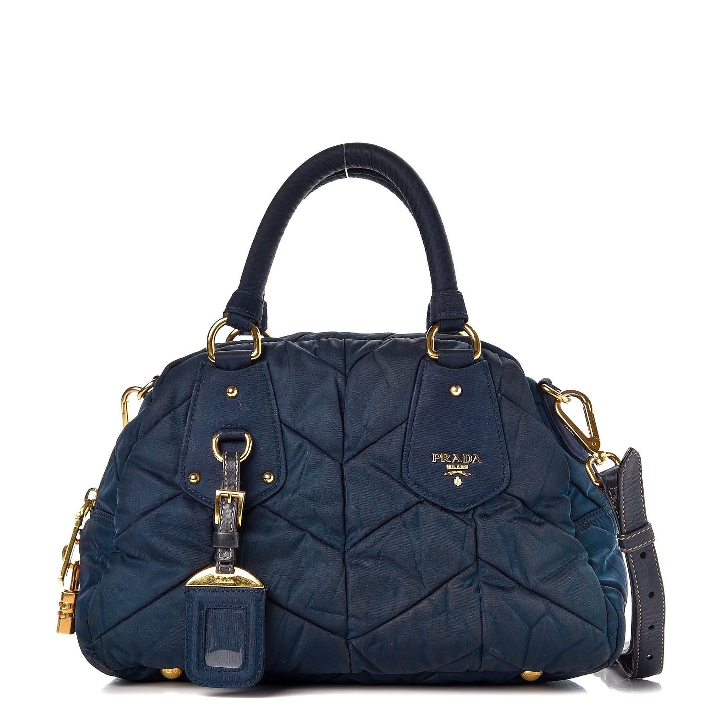 Tessuto Nylon Chevron Quilted Dome Satchel Blue