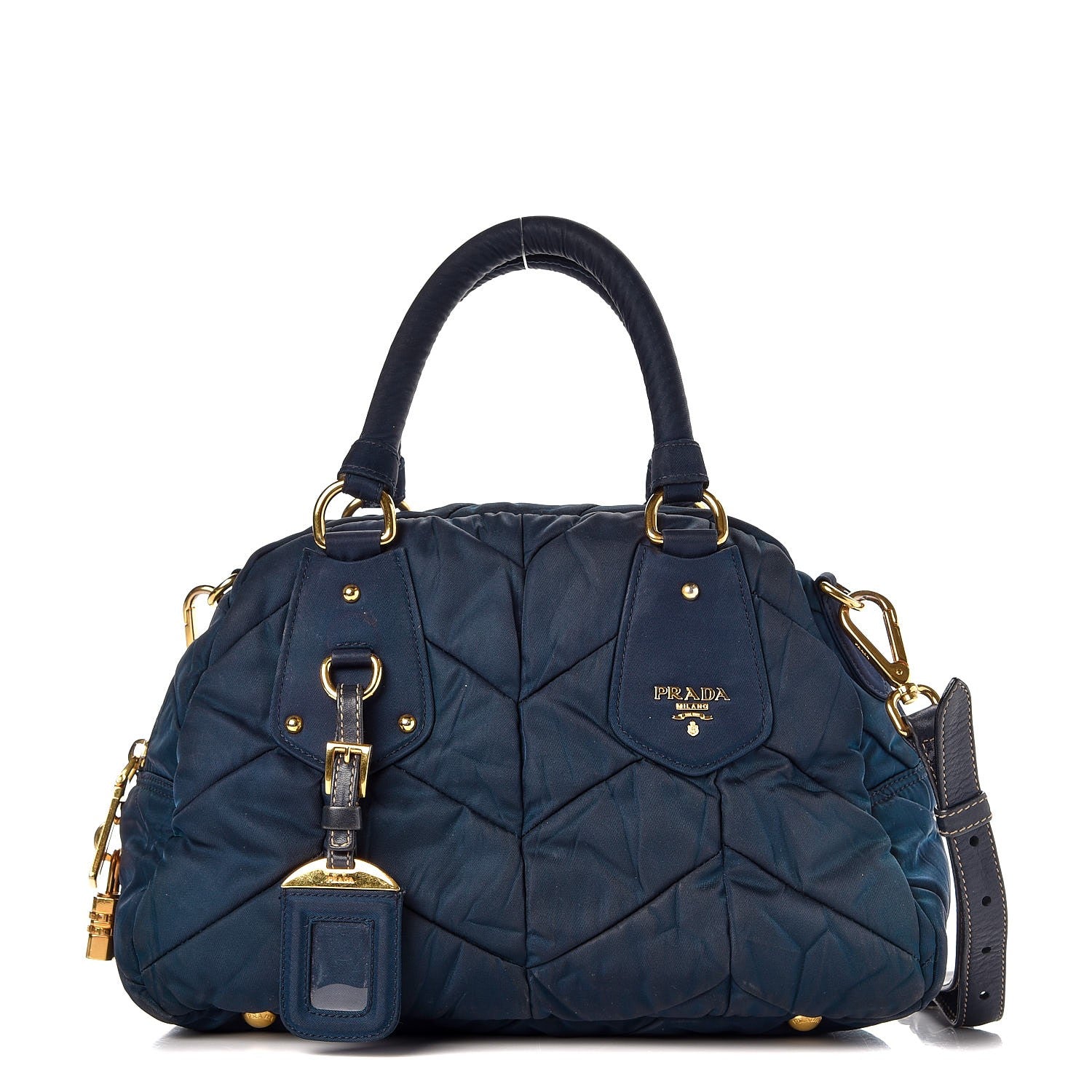 Prada Tessuto Nylon Chevron Quilted Dome Satchel Blue 1 of 10