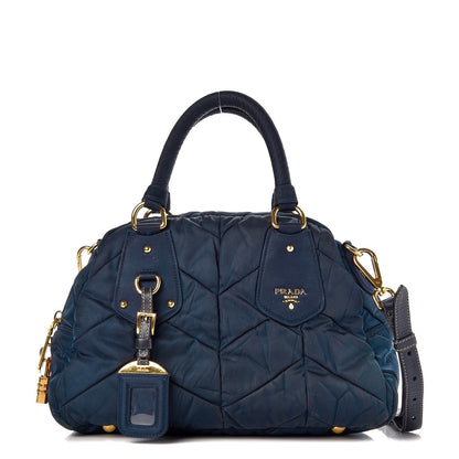 Prada Tessuto Nylon Chevron Quilted Dome Satchel Blue 1 of 10