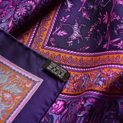 Hermes Silk Chasse En Inde Scarf 90 Violet Orange Rose Indien 6 of 6